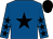 Royal blue, black star, black stars on sleeves, black cap