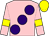 Pink, large purple spots, yellow armlet, yellow cap