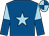 Royal blue, light blue star, light blue and royal blue halved sleeves, quartered cap