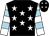 Black body, white stars, white arms, light blue hooped, black cap, white stars