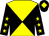 Yellow and black diabolo, black sleeves, yellow stars, black cap, yellow diamond