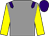 Grey, purple epaulets, yellow sleeves, purple cap