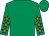 Emerald green, orange stars on sleeves