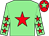 Light green, red star, light green sleeves, red stars, red cap, light green star