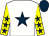 White, dark blue star, yellow sleeves, dark blue stars, dark blue cap