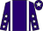 Purple, white braces, purple sleeves, white stars, purple cap, white star