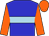 Blue, light blue hoop, orange sleeves and cap