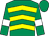 Emerald green, yellow chevrons, emerald green sleeves, white armlets, emerald green cap