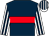 Dark blue, red hoop, white and dark blue striped sleeves and cap