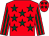 Red, dark green stars, striped sleeves and stars on cap