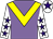 Mauve, yellow chevron, white sleeves, purple stars, white cap, purple star