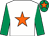 White, orange star, emerald green sleeves, emerald green cap, orange star