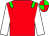 Red body, green epaulettes, white arms, red cap, green quartered