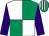 Emerald green & white quartered, purple sleeves, emerald green & white striped cap