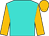 Turquoise, old gold sleeves, old gold cap