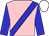 Pink, blue sash, blue sleeves, white cap