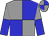 Grey body, blue quartered, grey arms, blue halved, grey cap, blue quartered