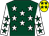 Dark green, white stars, white sleeves, dark green stars, yellow cap, dark green stars