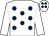 White, dark blue spots, white sleeves