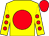 Yellow, red disc, yellow sleeves, red spots and cap