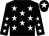 Black body, white stars, black arms, white stars, black cap, white star