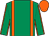 Emerald green, orange braces, emerald green sleeves, orange seams and cap