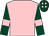 Pink, dark green sleeves, pink armlets and spots on dark green cap