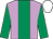 lilac, emerald green stripe, emerald green sleeves, white cap