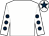 White, dark blue spots on sleeves, white cap, dark blue star