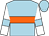 light blue, orange hoop, light blue armbands on white sleeves