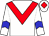 White body, red chevron, white arms, blue chevron, white cap, red diamond