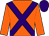 Orange, purple cross sashes, purple cap