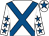 White, royal blue cross belts, white sleeves, royal blue stars, white cap, royal blue star