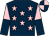 Dark blue, pink stars, pink and dark blue halved sleeves, dark blue and pink quartered cap