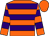 Orange body, purple hooped, orange arms, purple hooped, orange cap