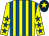 Yellow and royal blue stripes, yellow sleeves, royal blue stars, dark blue cap, yellow star