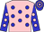 pink, blue spots, blue sleeves, pink spots, blue cap, pink hoops