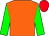 orange, green sleeves, red cap