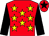 Red, yellow stars, black sleeves, red cap, black star