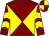 Maroon and yellow diabolo, chevrons on sleeves, quartered cap