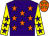 Purple, orange stars, yellow sleeves, purple stars, orange cap, yellow stars