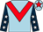 Light blue, red chevron, dark blue sleeves, white stars, light blue cap, red star