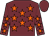 Garnet body, orange stars, garnet arms, orange stars, garnet cap