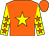 Orange, yellow star, yellow sleeves, orange stars and cap