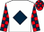 White, dark blue diamond, red and dark blue check sleeves and cap