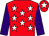 Red, white stars, purple sleeves, red cap, white star