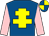 Royal blue, yellow cross of lorraine, pink sleeves, royal blue and yellow quartered cap