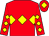 Red, yellow triple diamond, diamonds on sleeves, red cap, yellow diamond