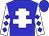 Blue body, white cross of lorraine, white arms, blue diamonds, blue cap