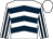 White & dark blue chevrons, striped sleeves, white cap